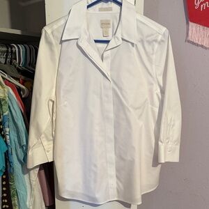Chicos No-Iron White Collared Shirt with Back Button Detail and 3/4 Sleeves
